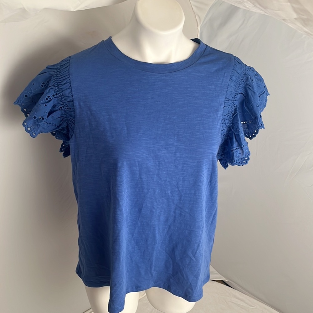Melissa Nepton Blue Marje Eyelet Flutter Sleeve T-Shirt